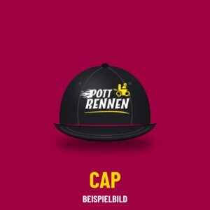 Schwarze Baseball-Cap mit Pottrennen-Logo, Beispielbild