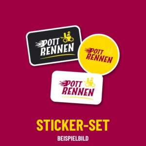 Drei Pottrennen-Sticker in Schwarz, Gelb und Weiß, Beispielbild