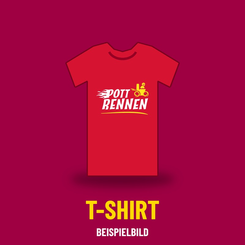 Rotes T-Shirt mit Pottrennen-Logo, Beispielbild